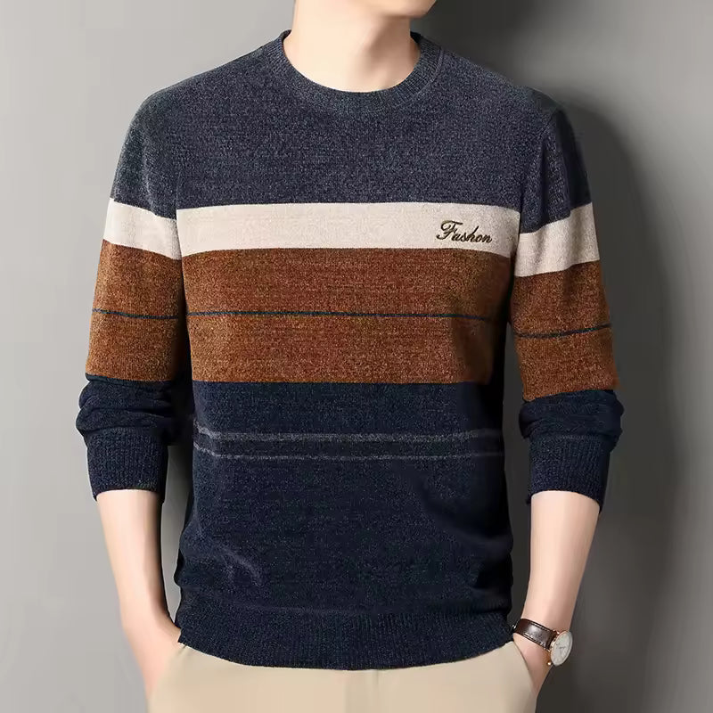 Men's wool blend pullover sweater regular fit casual fall knit in neutral tones