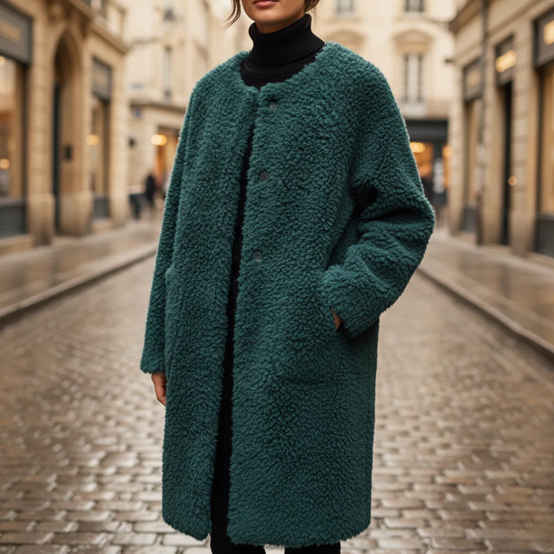 Women's camel teddy coat classic fit soft fleece winter essential with cozy pockets