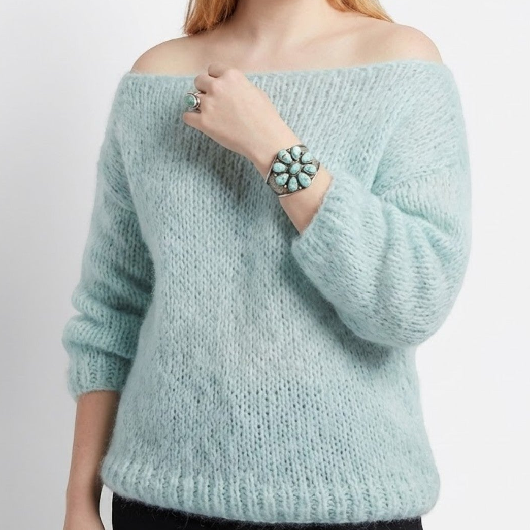 Women's wool chunky knit sweater relaxed fit voluminous draping silhouette winter essential