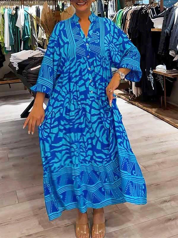 Women's vibrant printed maxi dress relaxed fit bold statement pattern all-day comfort