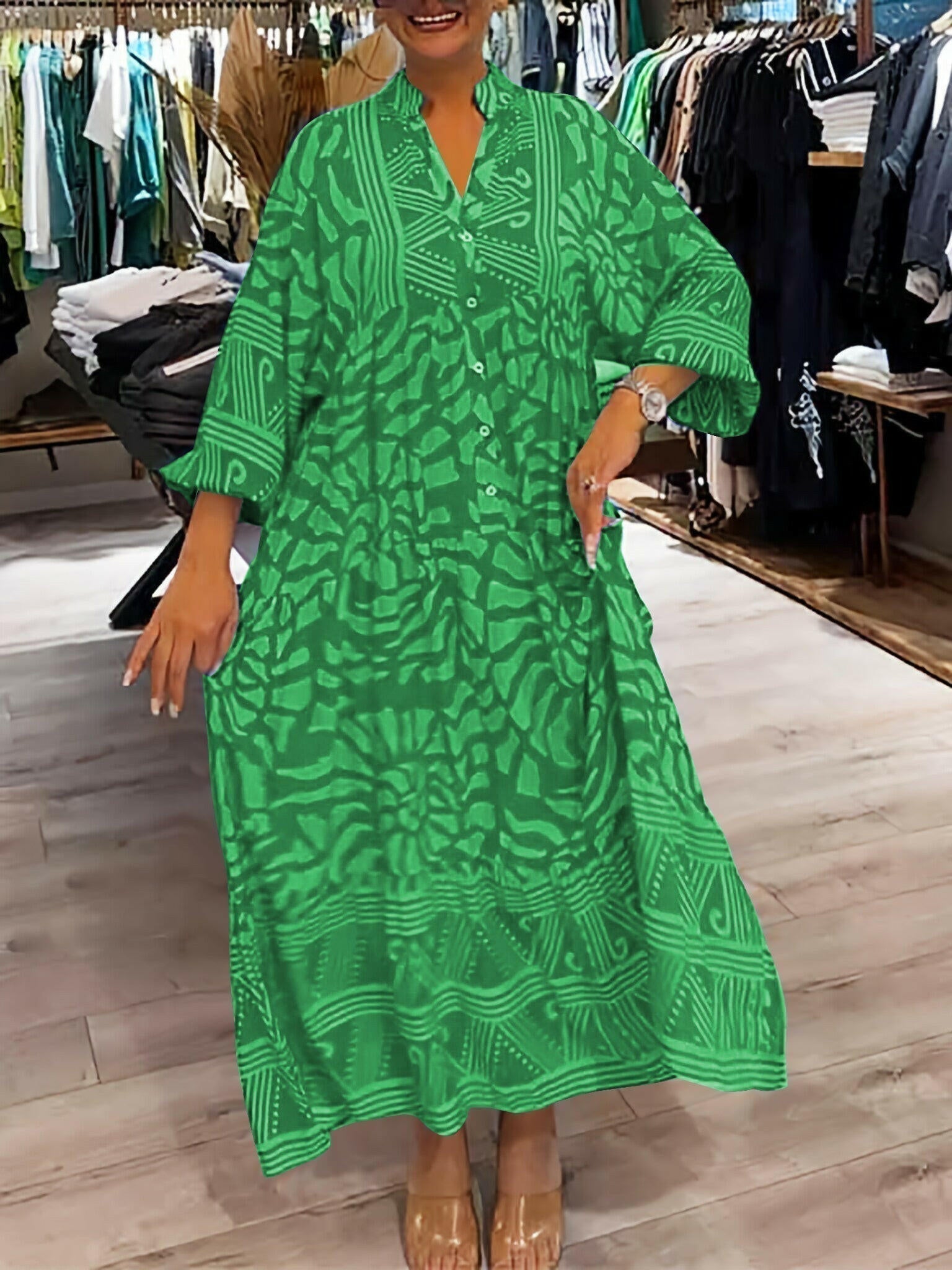 Vibrant printed maxi dress women relaxed fit bold artistic pattern all-day comfort