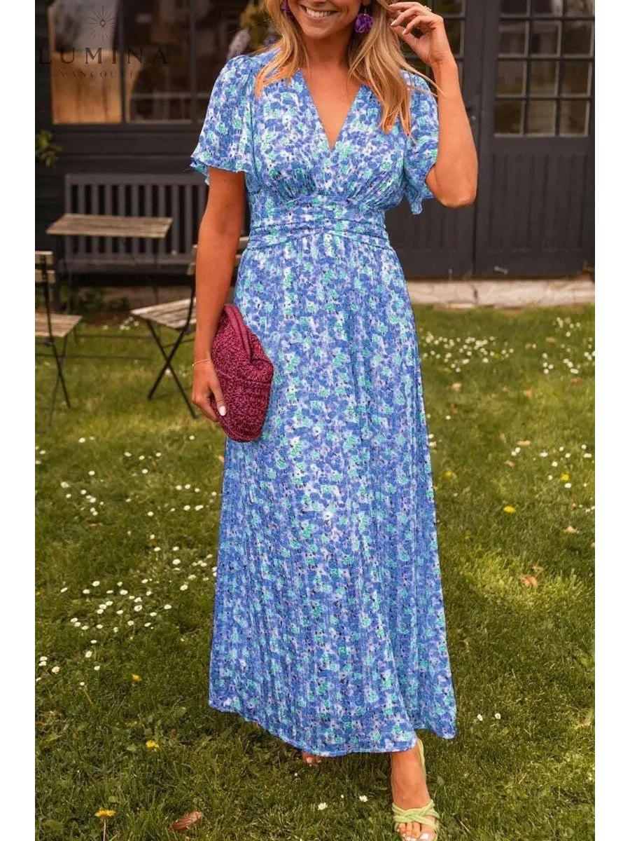 Isabella floral maxi dress women V-neck elegant summer flowing silhouette all-occasion versatile comfort