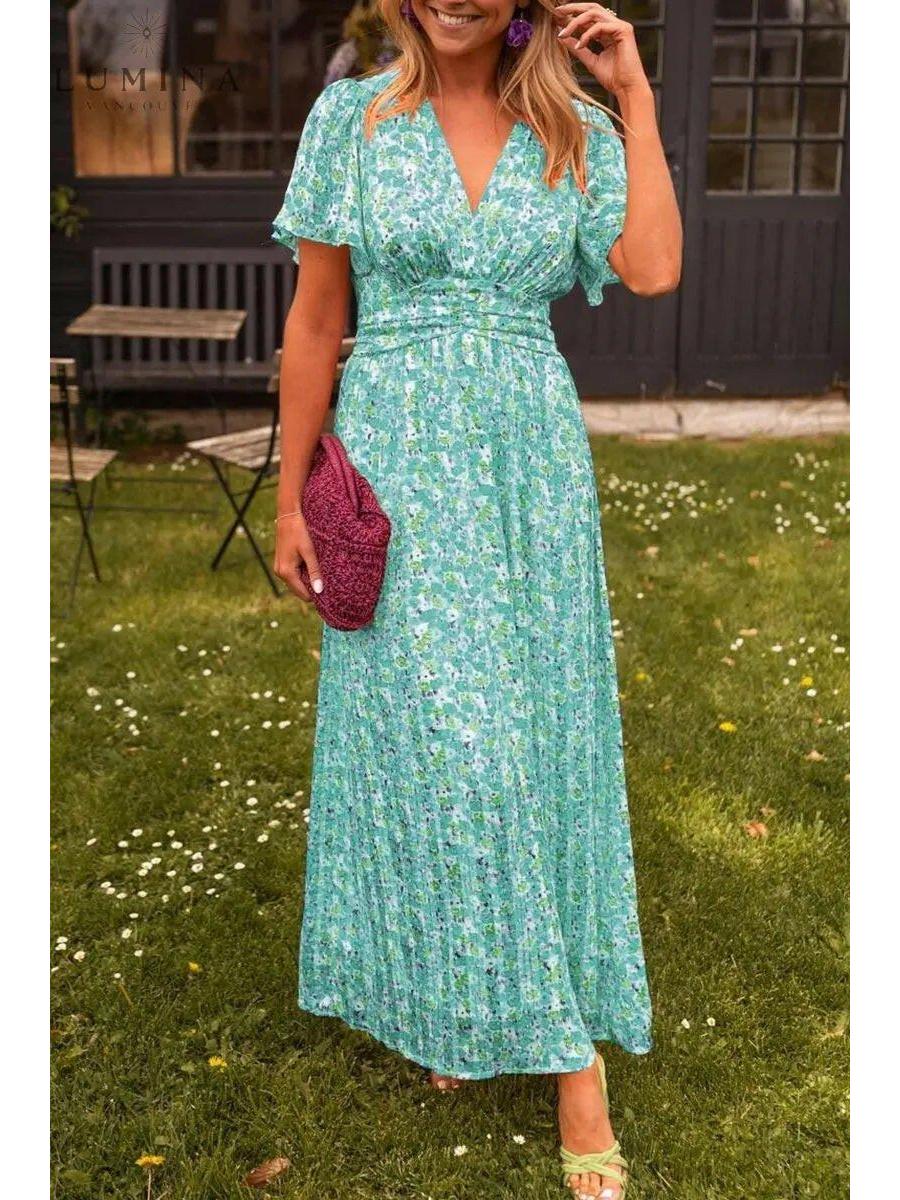 Isabella floral maxi dress women V-neck elegant summer flowing silhouette all-occasions