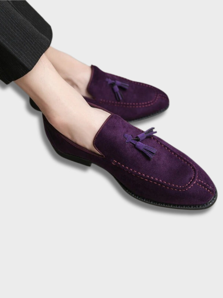 Men's Italian-style slip-on loafers in classic tan, clean silhouette with laceless design for formal wear