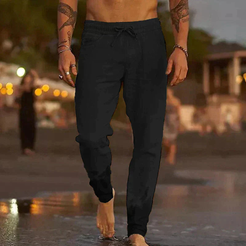 Maiko men's beige linen trousers relaxed casual fit breathable fabric for all-day comfort