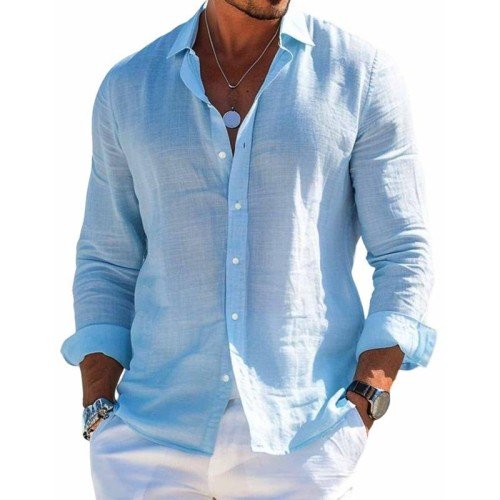 Men's relaxed fit long sleeve shirt in clean modern silhouette for effortless everyday style