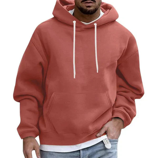 Men's relaxed fit casual hoodie with adjustable hood and front kangaroo pocket for everyday layering