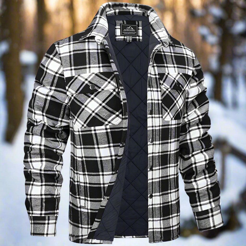 Men's quilted check shirt jacket relaxed fit with snap closure chest pockets casual outerwear