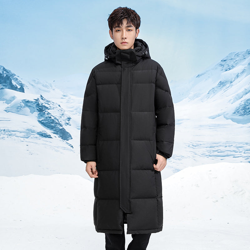 Unisex long puffer down jacket lightweight insulation full-length silhouette extreme cold protection