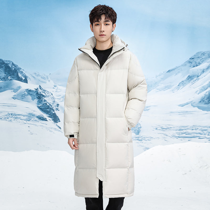 Unisex long black down puffer jacket lightweight insulation extreme cold street-ready full coverage