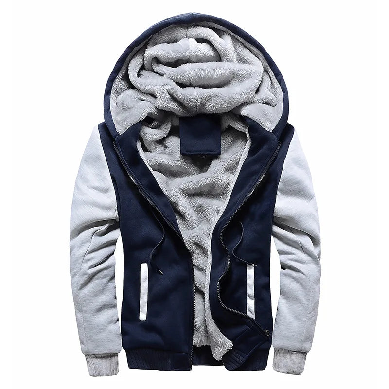 Men's winter hoodie jacket ultra-thick fleece lining full-zip camouflage sleeves hooded urban style