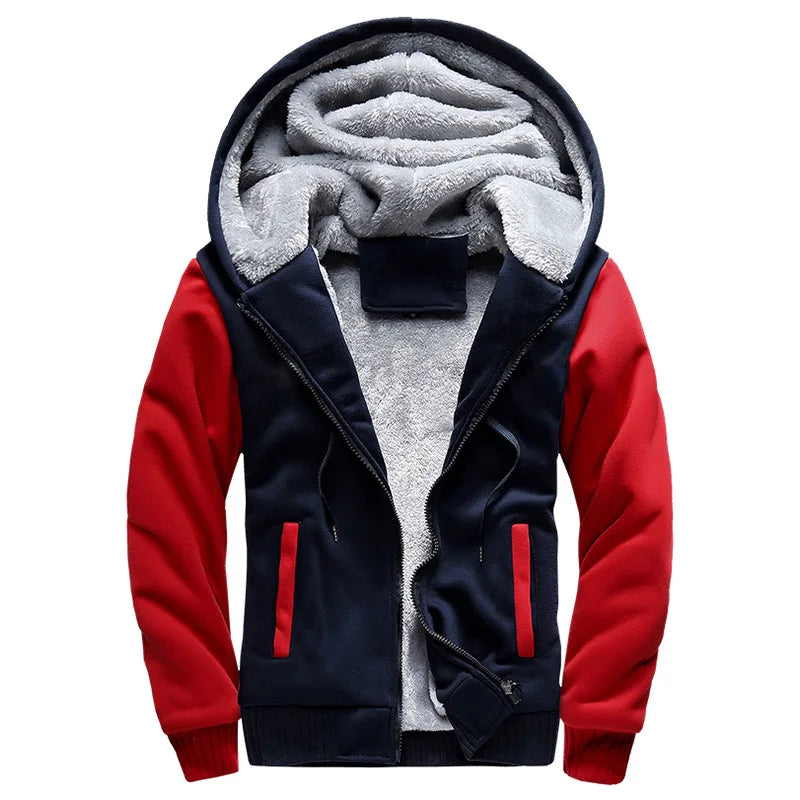 Men's winter hoodie jacket ultra-thick fleece lining camouflage sleeves full-zip hooded cold weather
