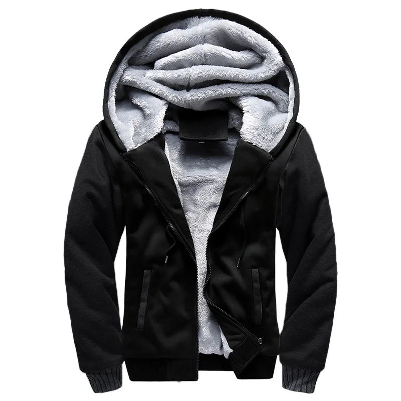 Men's winter hoodie jacket ultra thick fleece lining camouflage sleeves full-zip hooded design