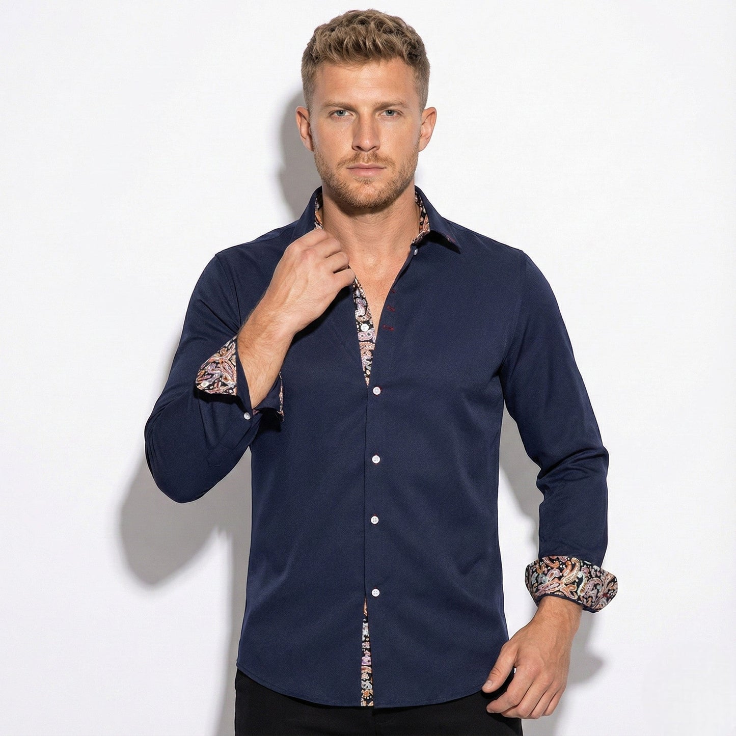 Men's slim fit long sleeve shirt lightweight cotton everyday casual versatile wardrobe essential