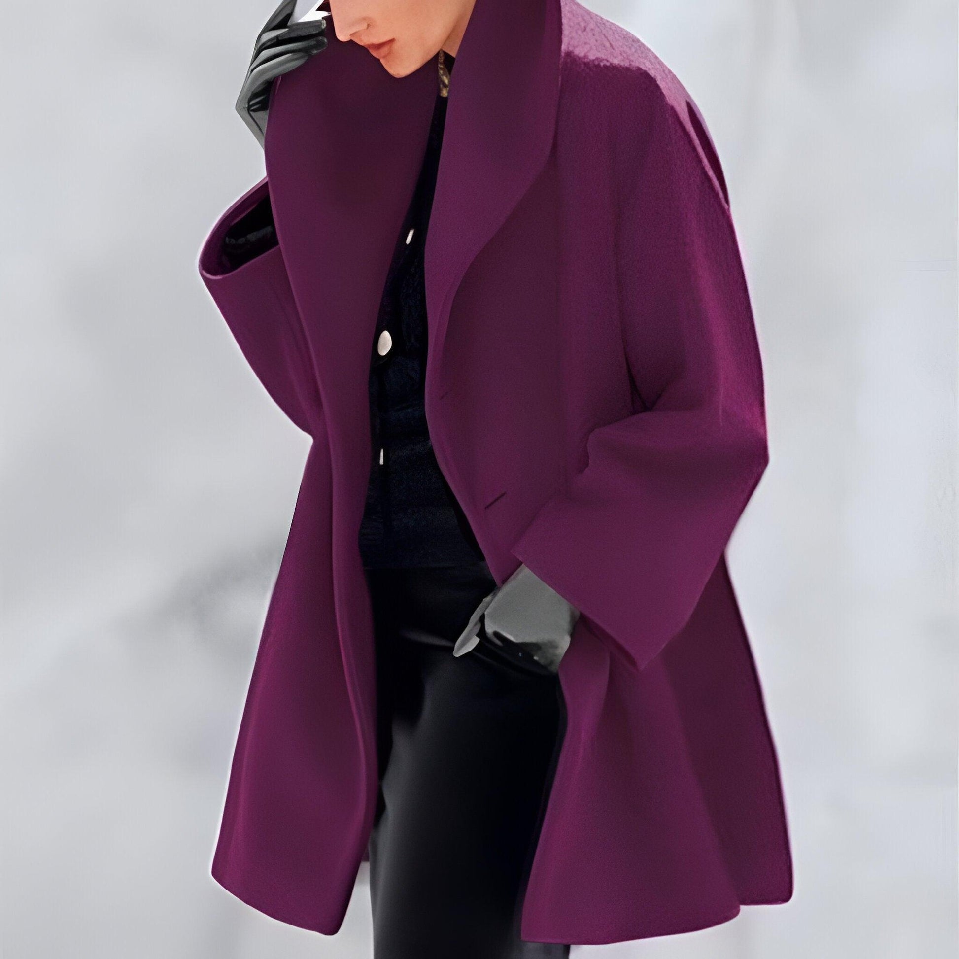 Women's windproof winter coat elegant H-line silhouette with luxe collar warm outerwear