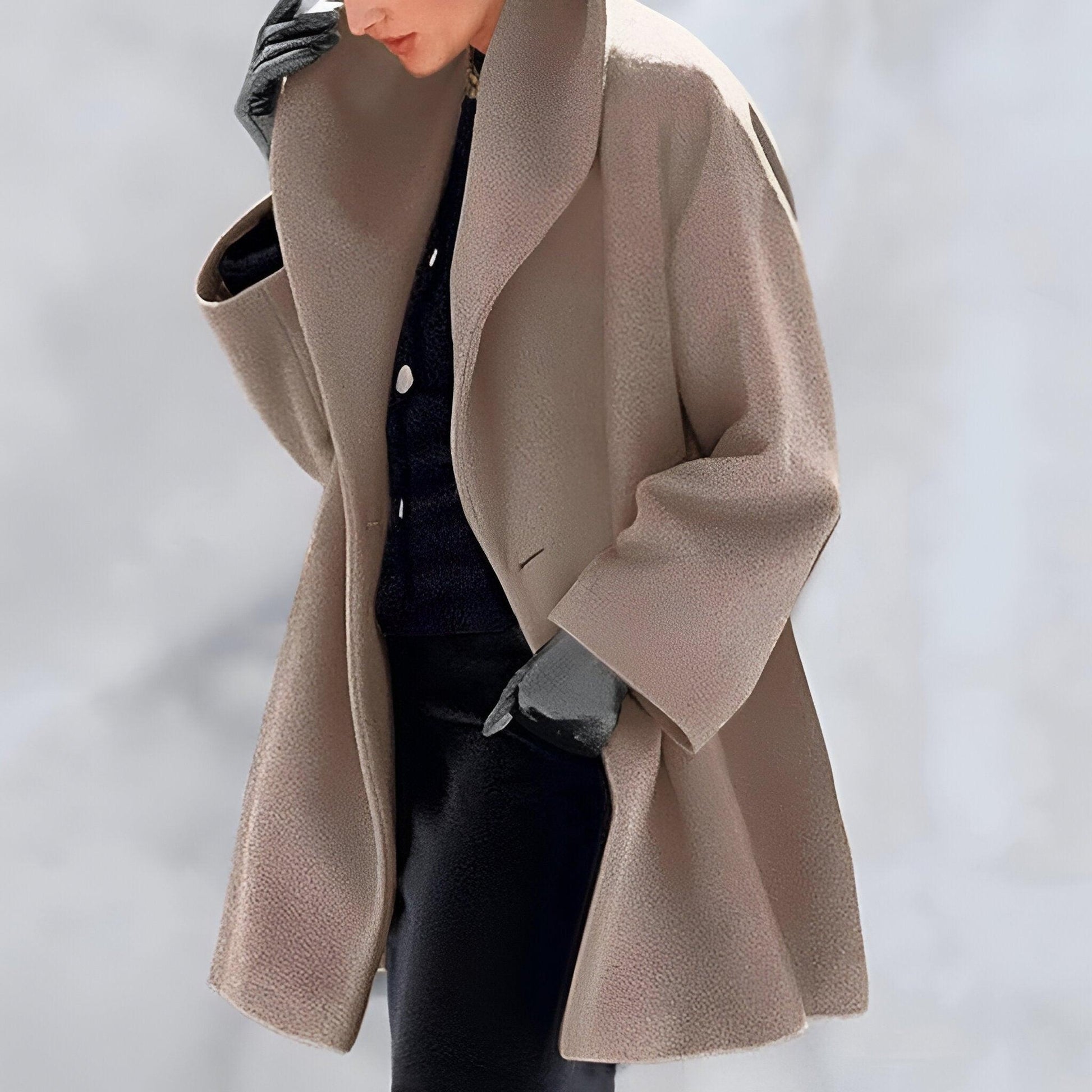 Women's elegant windproof winter coat with luxe collar, H-line silhouette, warm & chic cold-weather outerwear