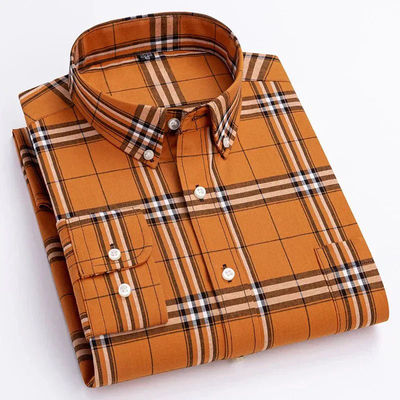 Men's plaid button-down shirt in classic pattern, relaxed fit with soft breathable fabric for everyday style