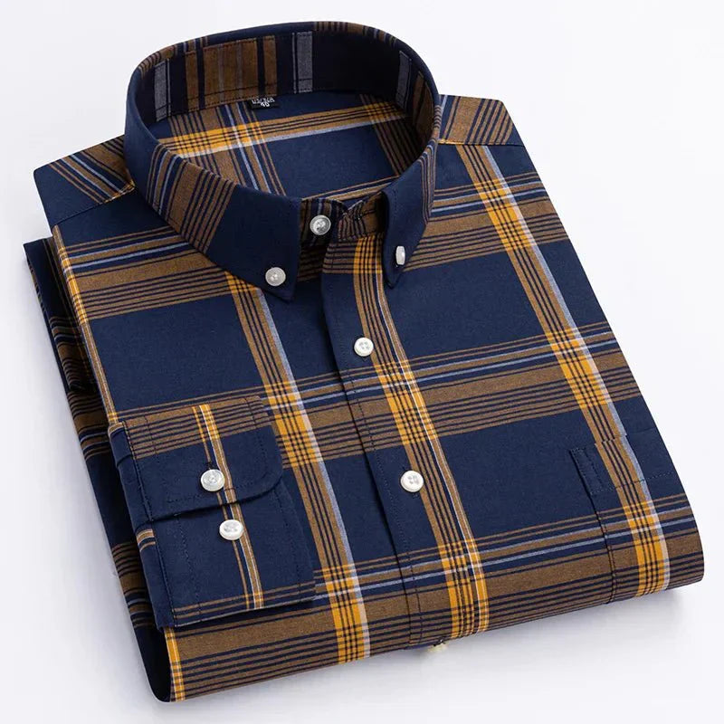 Men's plaid button-down shirt classic fit soft breathable fabric versatile everyday style