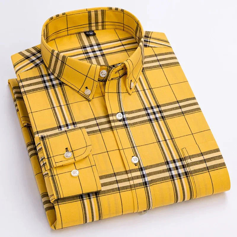 Men's plaid button-down shirt classic fit soft breathable fabric versatile everyday style