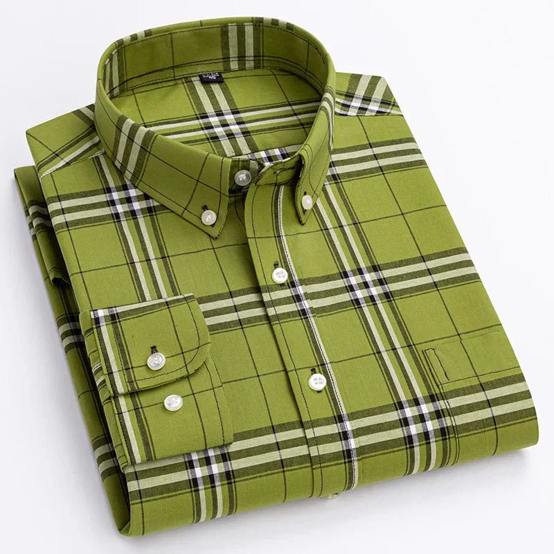 Men's plaid button-down shirt in classic multicolor check, relaxed fit with soft breathable fabric