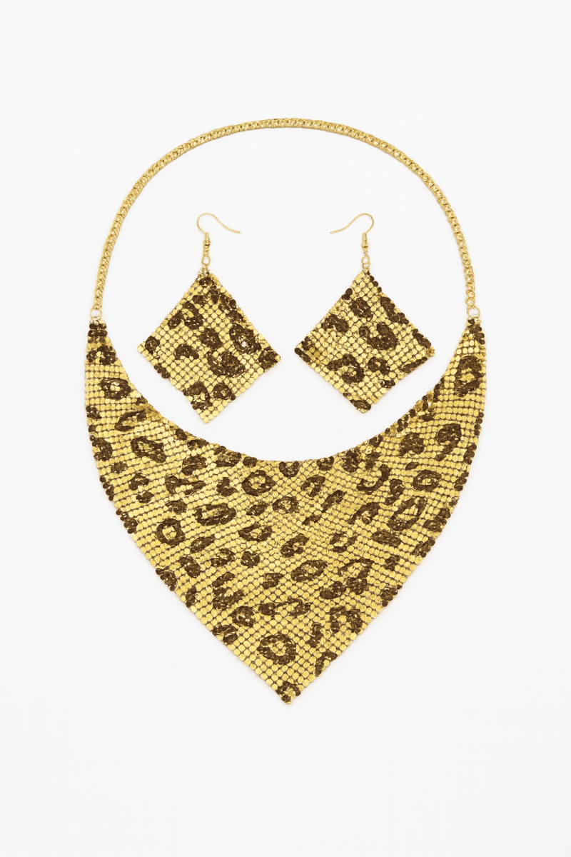 Jewelry Set Leopard Print Gold Plated Statement Necklace Earrings - Urbann-Vibe