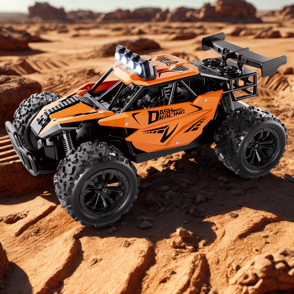 Black alloy RC car with LED headlights 2.4GHz high-speed remote control for kids ages 3+