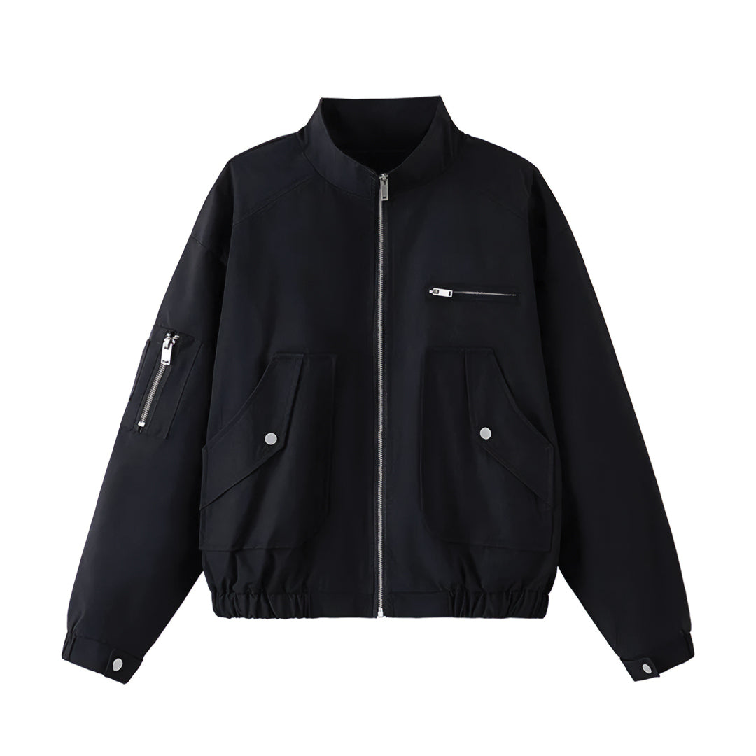Pylon short nylon jacket lightweight transitional layer relaxed fit with zipped pockets for active wear