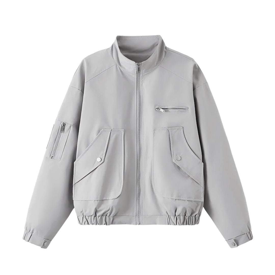 Pylon short nylon jacket lightweight transitional layer relaxed fit with zipped pockets for active wear