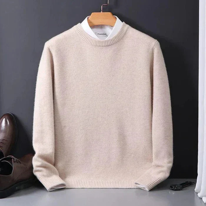Men's classic crew neck knit sweater casual smart style with cozy ribbed cuffs