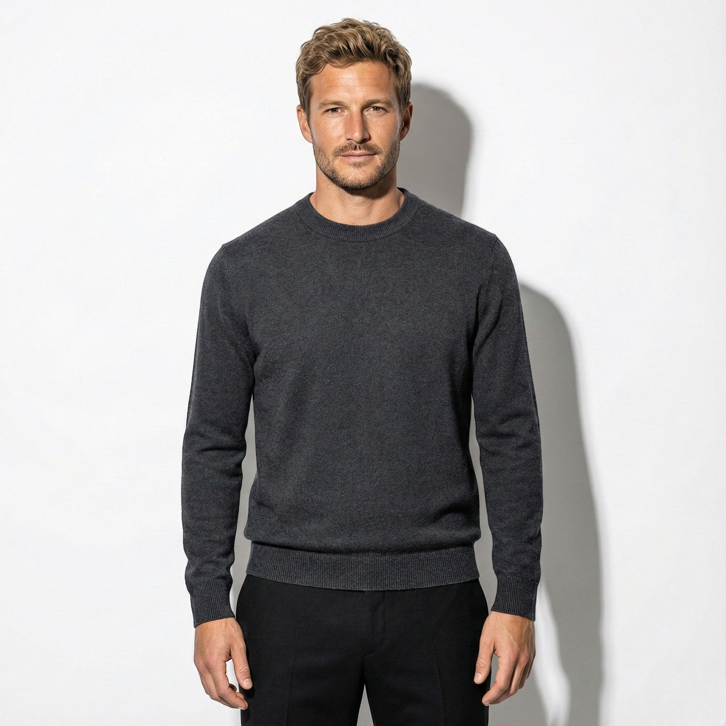 Jonas men's slim fit wool crewneck sweater with ribbed hems, versatile work and casual winter wear