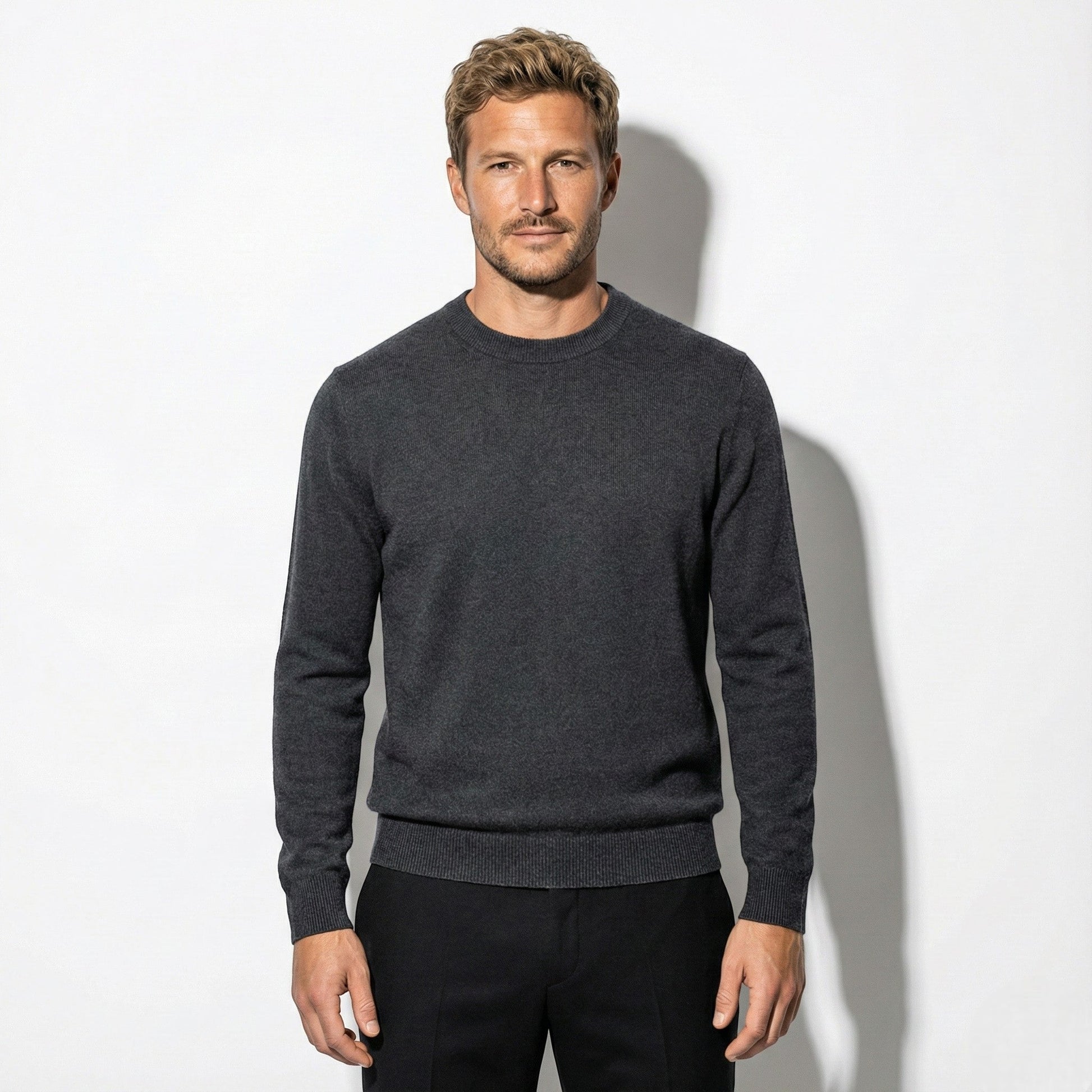 Jonas men's slim fit wool crewneck sweater with ribbed hems, versatile work and casual winter wear