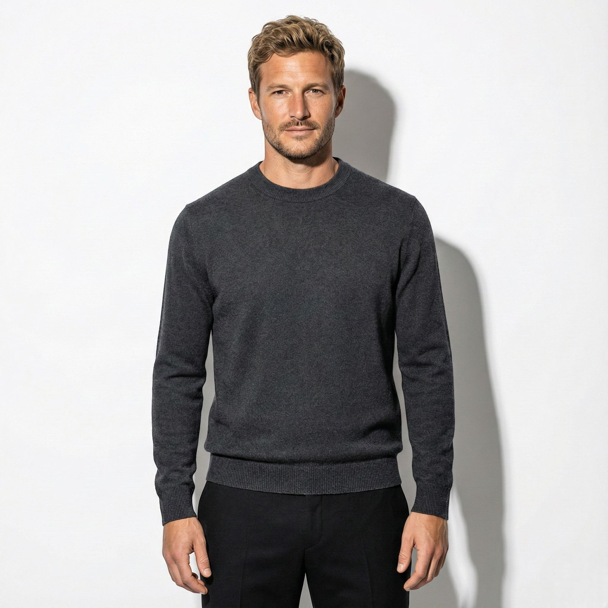 Jonas men's slim fit wool crewneck sweater with ribbed hems, versatile work and casual winter wear