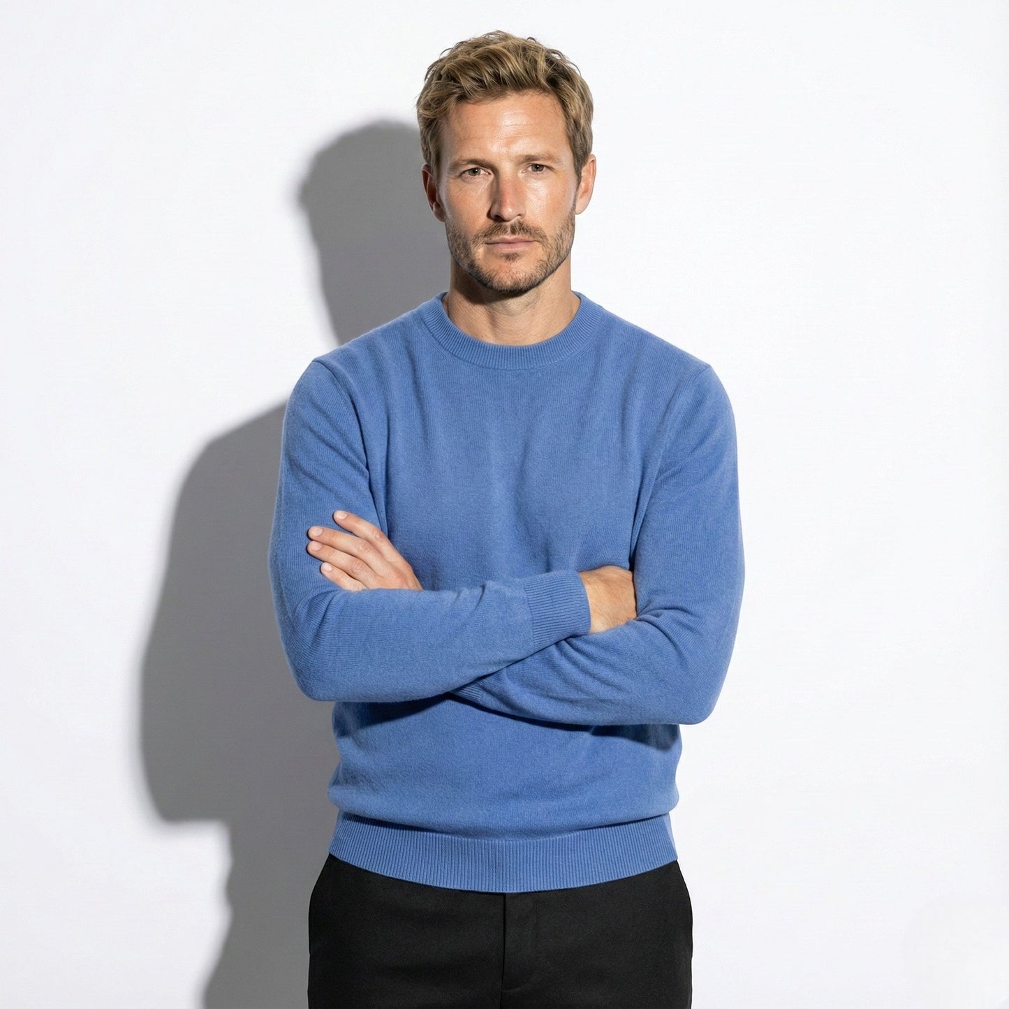 Jonas men's slim fit wool crewneck sweater with ribbed hems, versatile style for work and casual wear