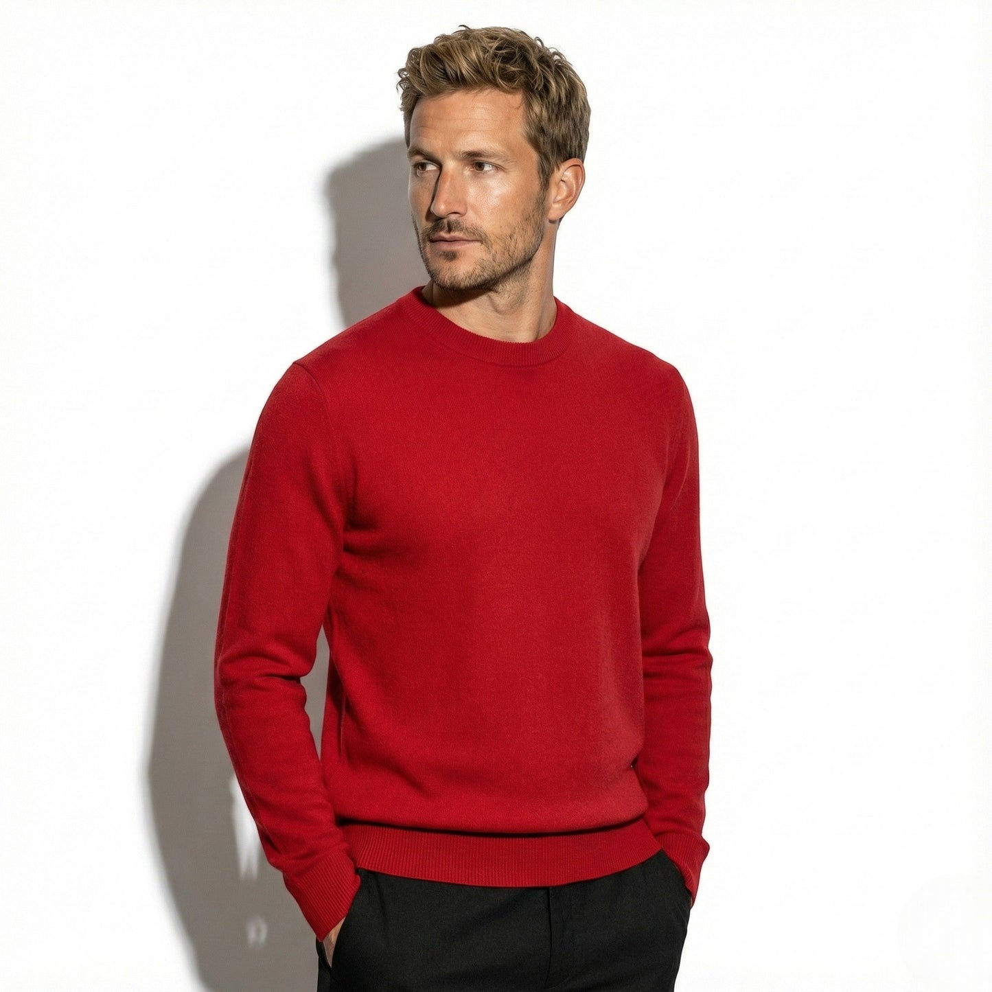 Jonas men's slim fit wool crewneck sweater with ribbed hems, versatile work and casual winter style