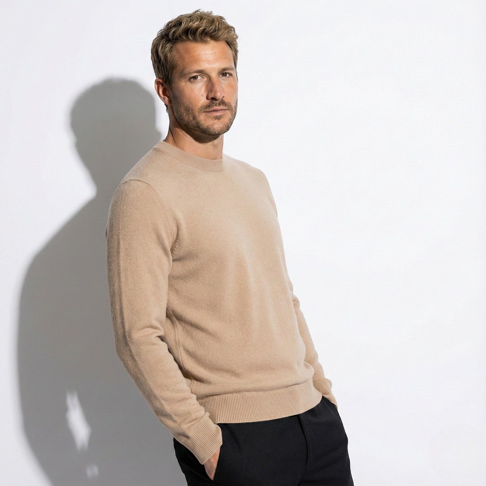 Jonas men's slim fit wool crewneck sweater with ribbed hems, versatile work and casual style
