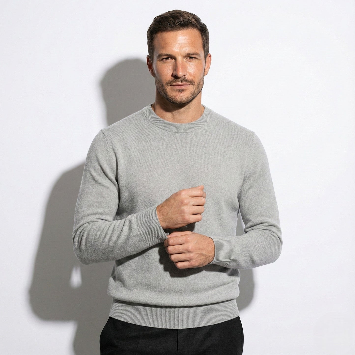 Jonas men's slim fit wool crewneck sweater with ribbed hems, versatile work and casual style