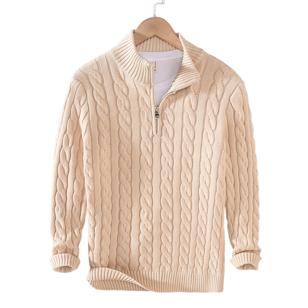 Jonas knit sweater half-zip high collar soft yarn blend regular fit for office wear