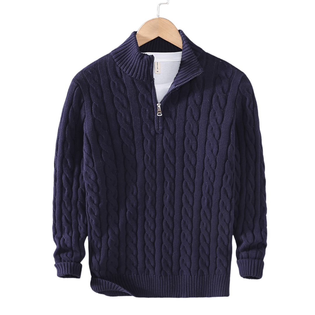 Jonas knit sweater half-zip high collar soft yarn breathable regular fit office wear