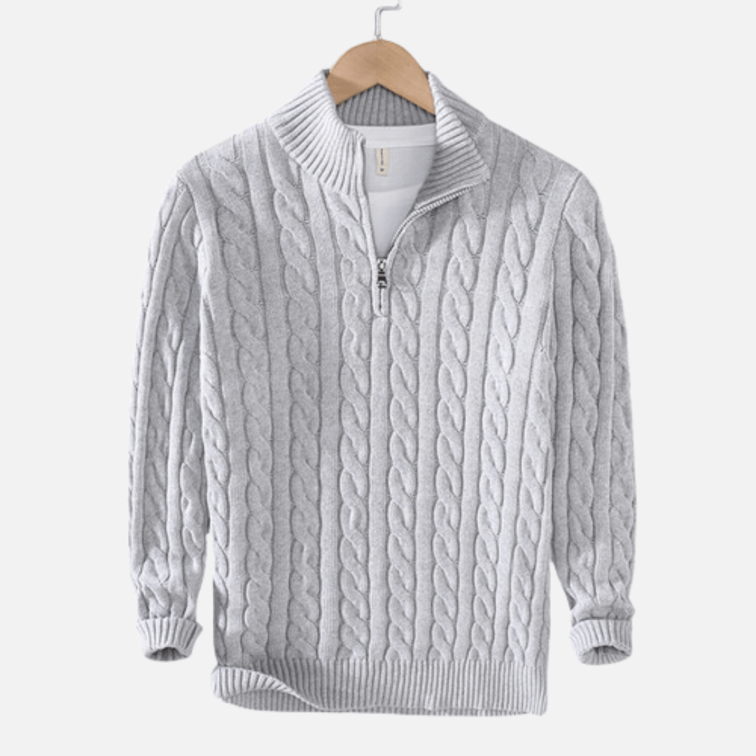 Jonas men's gray knit sweater half-zip high collar regular fit breathable soft yarn office wear