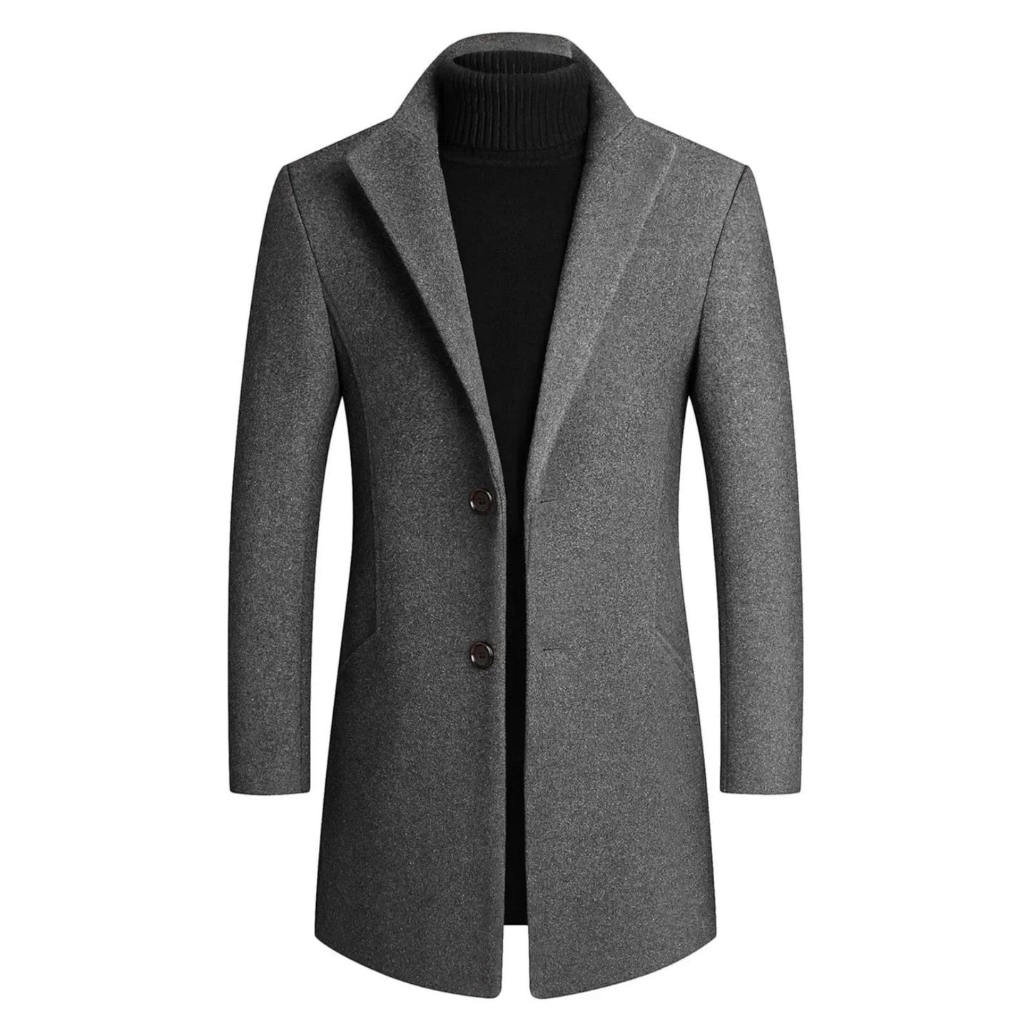 Men's gray wool coat modern slim cut clean silhouette versatile winter layering subtle texture finish