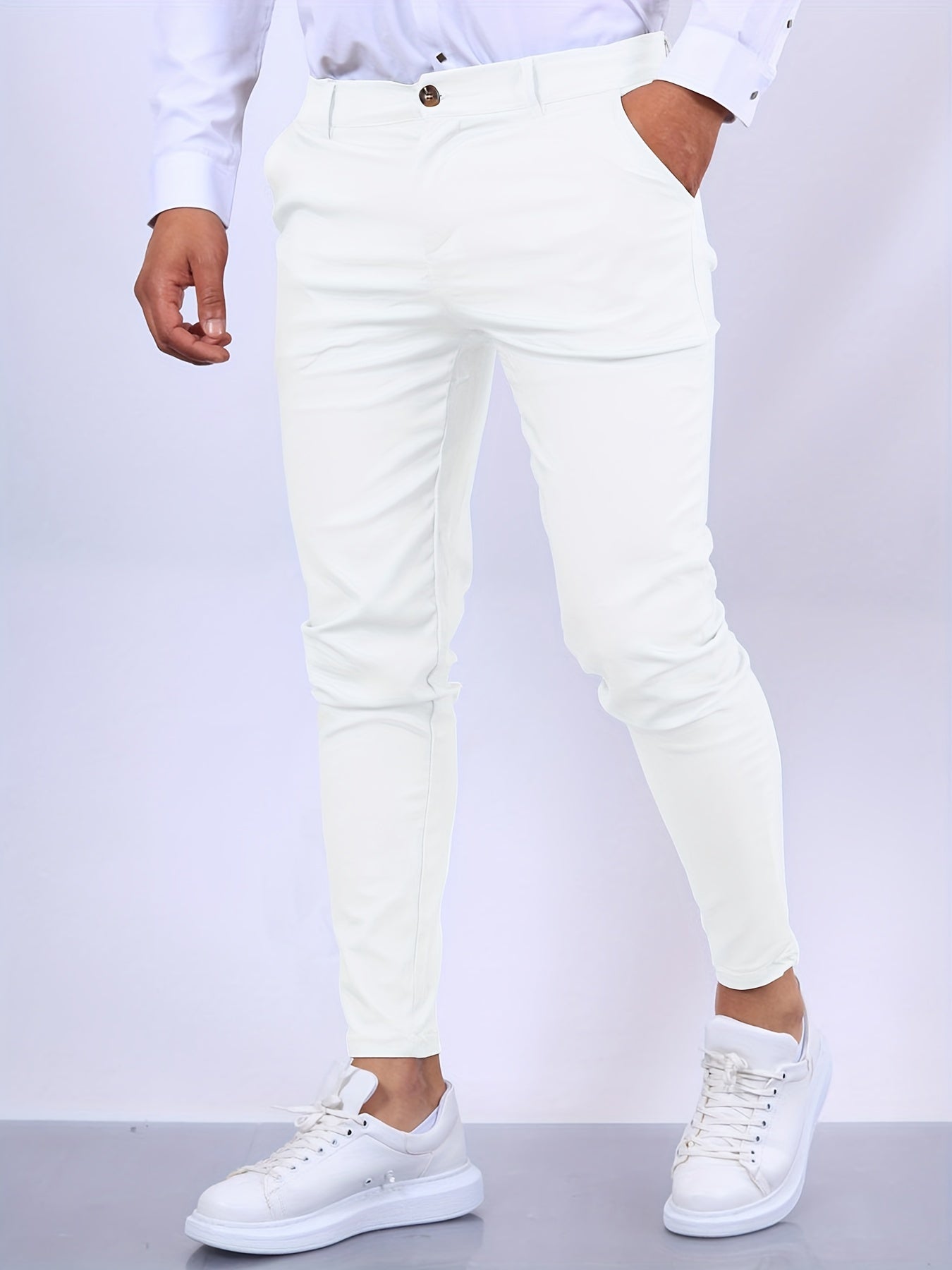 Men's slim fit tapered dress pants mid-rise waist with side pockets for work and formal wear