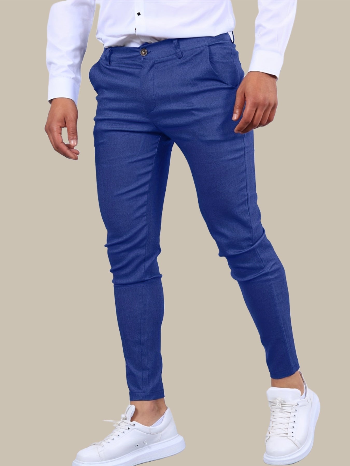 Men's slim fit tapered dress pants mid-rise waist with side pockets for work and formal wear