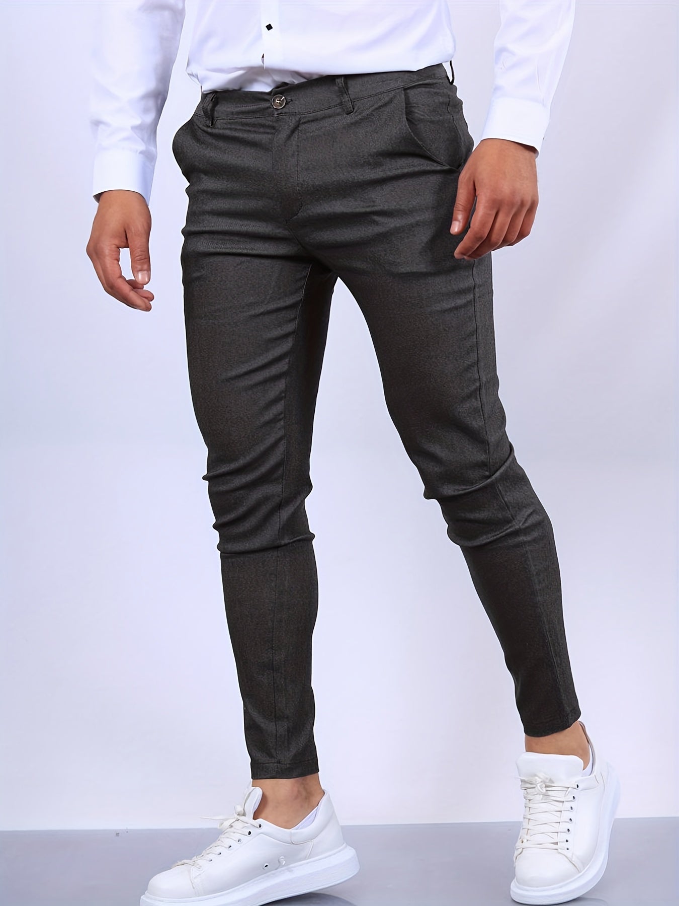 Men's slim fit tapered dress pants mid-rise with side pockets for work and formal wear