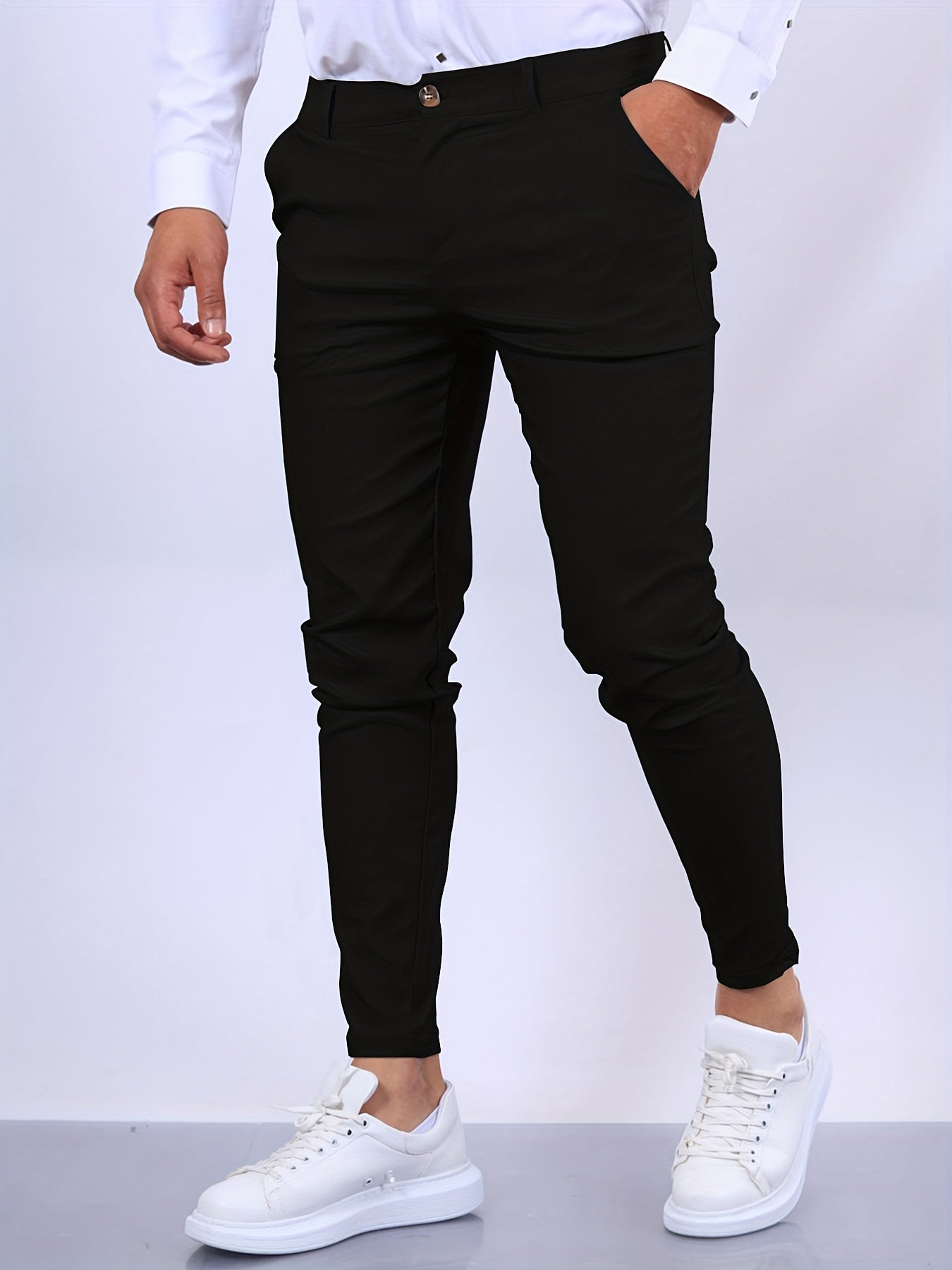 Men's slim fit tapered dress pants mid-rise waist with side pockets for work and formal wear