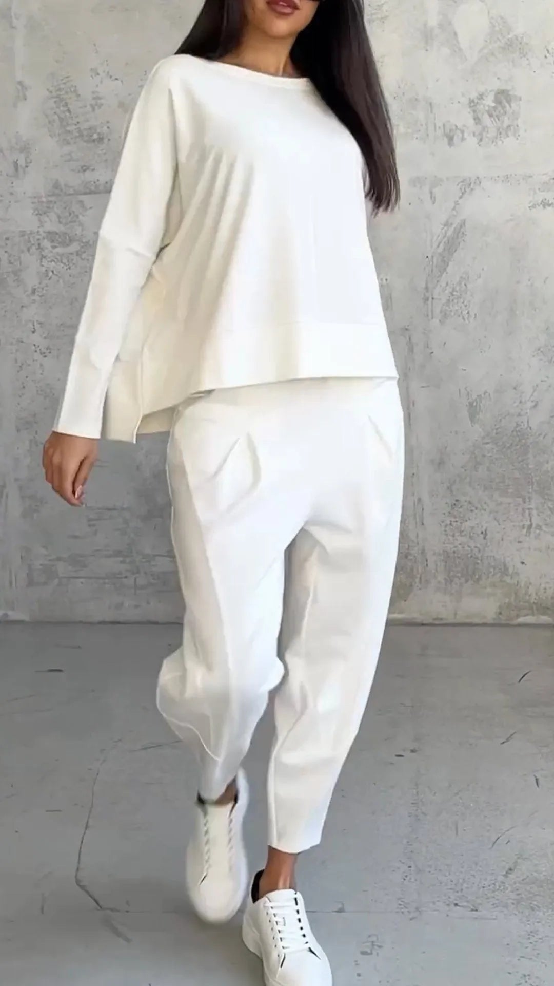 Beatrix ivory cotton 2-piece women's set with relaxed-fit top and matching wide-leg pants