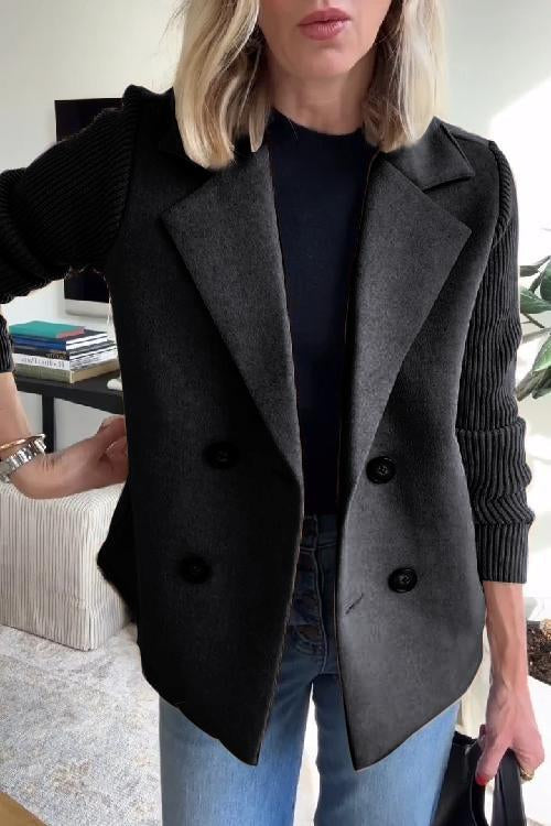 Unisex cotton-blend casual jacket with lapel button-down front and contrast knit sleeves