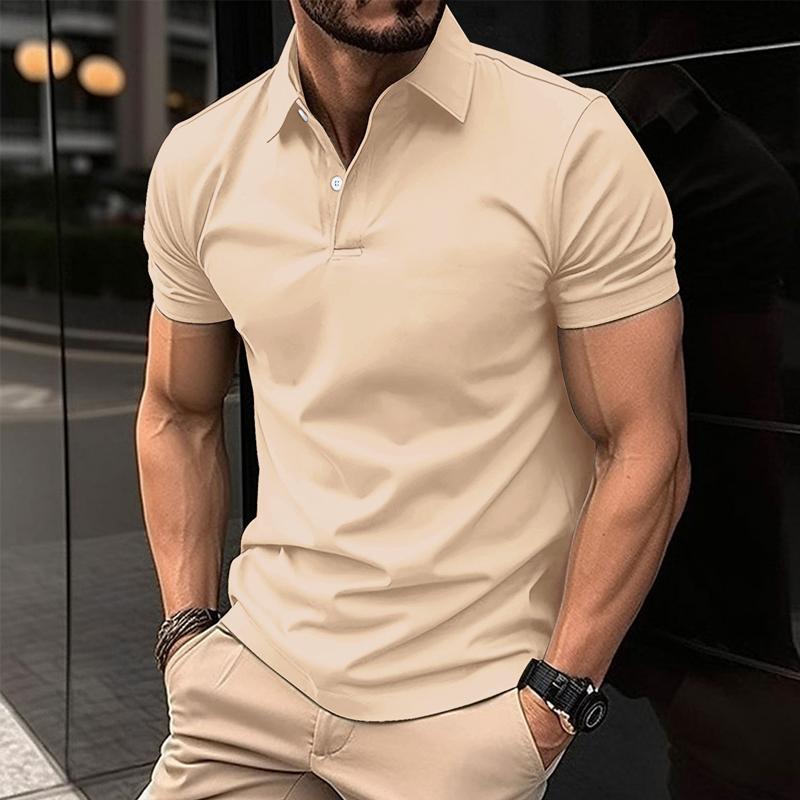 Men's slim fit short sleeve polo shirt classic collar smart casual urban style versatile top