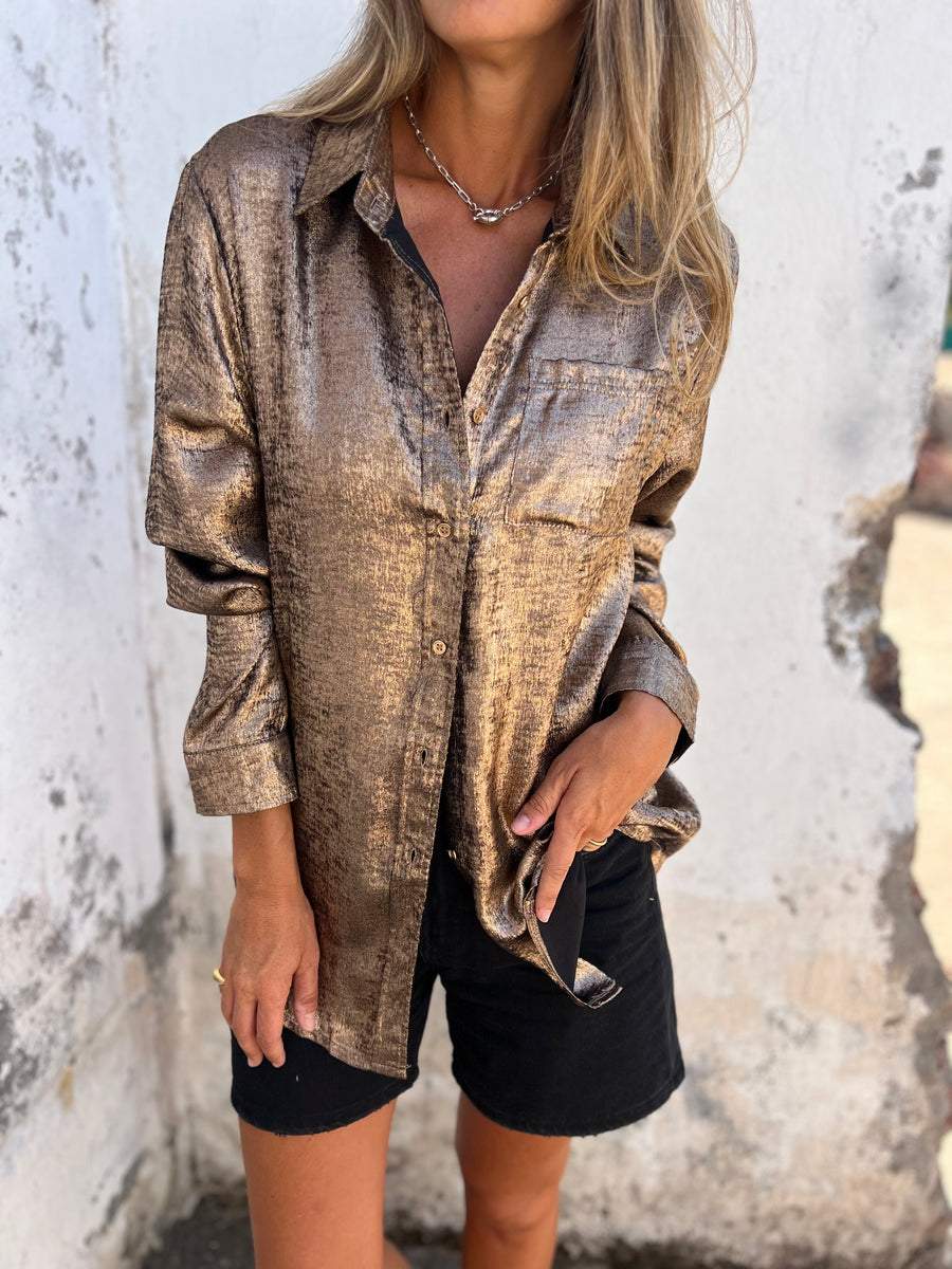 Soft suede lapel shirt unisex long sleeve casual top with polished collar in multiple colors