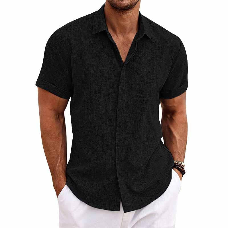 Men's white linen-cotton blend casual shirt regular fit short sleeve button closure lightweight