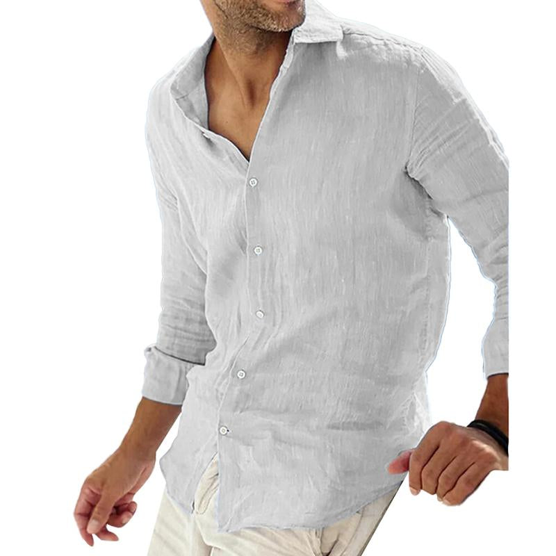 Men's relaxed fit cotton linen long sleeve shirt breathable blend casual semi-formal style